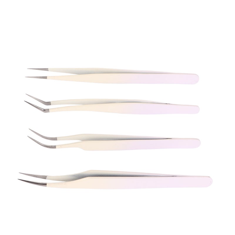 4pcs Eyelash Tweezers Set Stainless Steel False Eyelash Extension Tweezers Multifunctional Eyelashes Applicator Tools for Home Salon Violet - Image 1