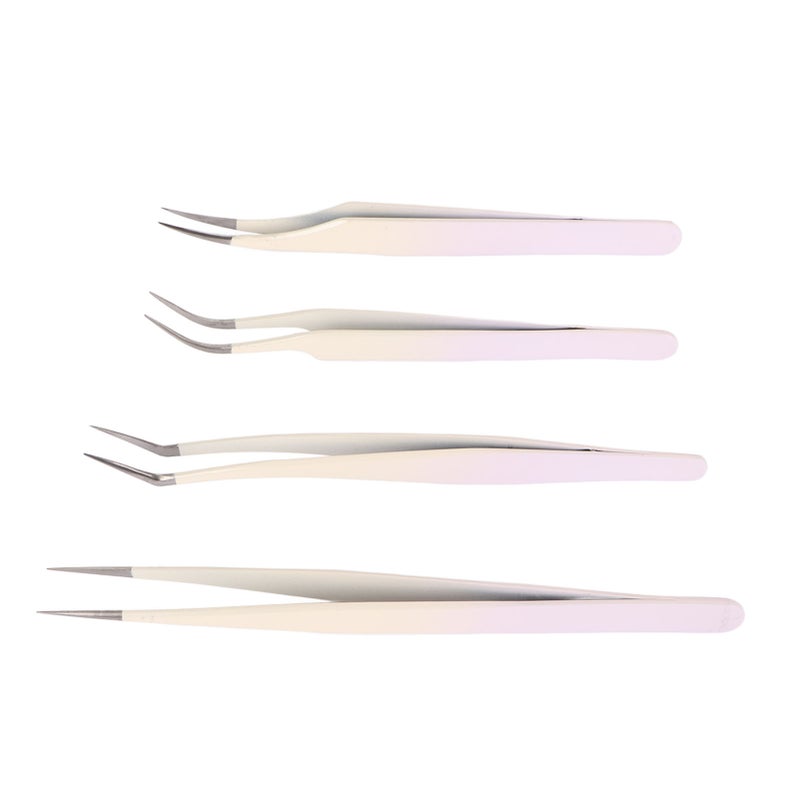 4pcs Eyelash Tweezers Set Stainless Steel False Eyelash Extension Tweezers Multifunctional Eyelashes Applicator Tools for Home Salon Violet - Image 4