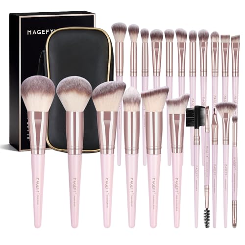 MAGEFY 22 Pcs Makeup Brushes Set MAGEFY Professional Makeup Brushes Wooden Handle Cosmetics Brushes Foundation Concealer Powder Face Eye Make up Brushes KitPinkgold - Image 1
