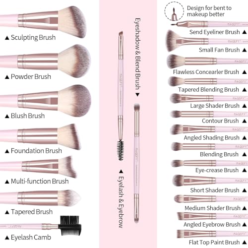 MAGEFY 22 Pcs Makeup Brushes Set MAGEFY Professional Makeup Brushes Wooden Handle Cosmetics Brushes Foundation Concealer Powder Face Eye Make up Brushes KitPinkgold - Image 3