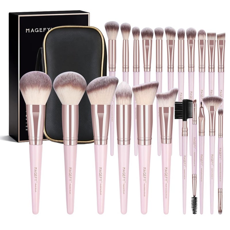 MAGEFY 22 Pcs Makeup Brushes Set MAGEFY Professional Makeup Brushes Wooden Handle Cosmetics Brushes Foundation Concealer Powder Face Eye Make up Brushes KitPinkgold - Image 2