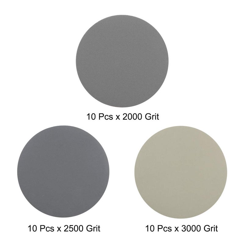 uxcell 3" Hook and Loop Sanding Disc 2000/2500/3000 Grit Assorted Silicon Carbide Round Sandpaper for Sanding Random Orbit Sander Wet/Dry Polishing 30Pcs - Image 2
