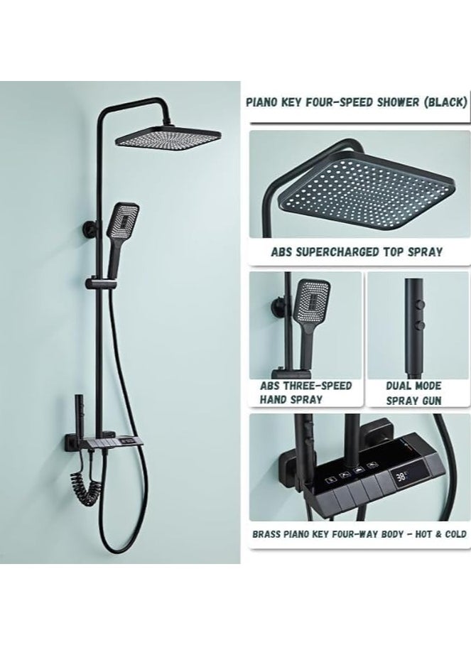 MODI - Black Shower System with LED Digital Display Shower Faucet Set Wall Mount Rain Mixer Shower Combo Set 4 Way Shower Fixture with 12" Rain Shower Head, 3 Mode Handheld Shower, Bidet Shower - Image 1