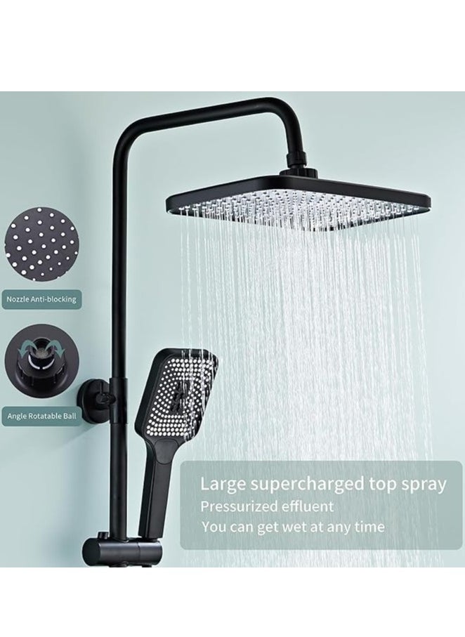 MODI - Black Shower System with LED Digital Display Shower Faucet Set Wall Mount Rain Mixer Shower Combo Set 4 Way Shower Fixture with 12" Rain Shower Head, 3 Mode Handheld Shower, Bidet Shower - Image 1