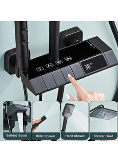 MODI Black Shower System with LED Digital Display Shower Faucet Set Wall Mount Rain Mixer Shower Combo Set 4 Way Shower Fixture with 12" Rain Shower Head, 3 Mode Handheld Shower, Bidet Shower  - Image 4