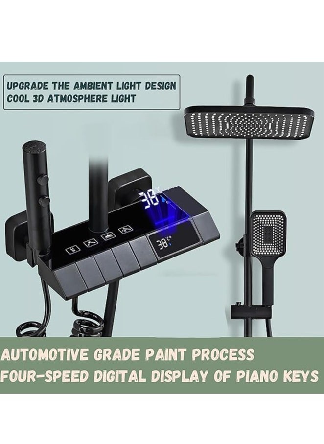 MODI - Black Shower System with LED Digital Display Shower Faucet Set Wall Mount Rain Mixer Shower Combo Set 4 Way Shower Fixture with 12" Rain Shower Head, 3 Mode Handheld Shower, Bidet Shower - Image 1