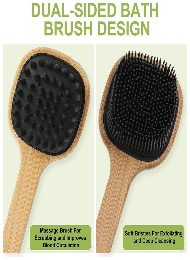QEYMN Silicone Back Scrubber for Shower, 2PCS Silicone Bath Body Brush Loofah with Long Handle, Dual-Sided Shower Brush for Body, Black Exfoliating Body Scrubber for Men Women, Back Washer for Men with Hook - Image 3