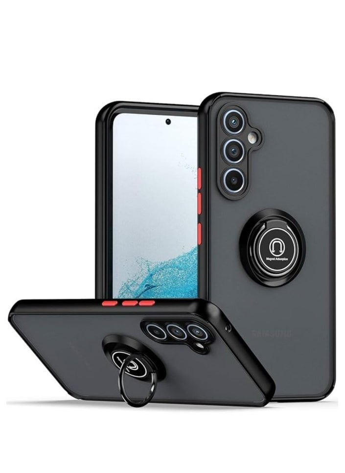 Generic Samsung Galaxy A55 5G Rotational Metal Ring Kickstand Cover Anti Fingerprint Scratch Resistance Matte Finish Case Soft TPU Bumper Magnetic Car Mount Cover for Samsung Galaxy A55 5G (Black)  - Image 1