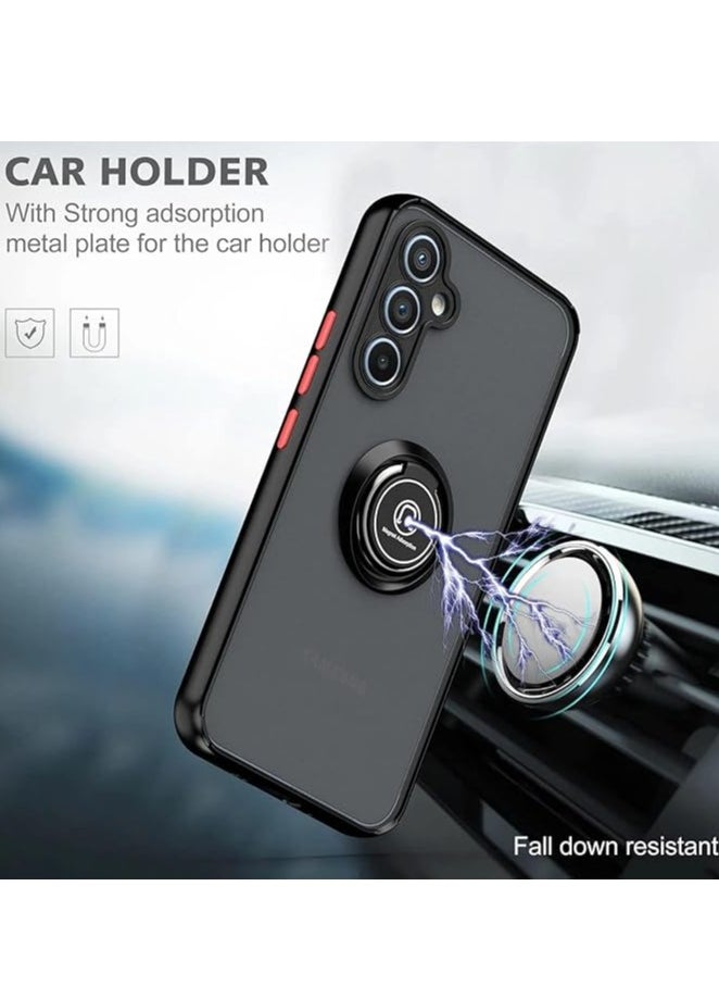 Generic Samsung Galaxy A55 5G Rotational Metal Ring Kickstand Cover Anti Fingerprint Scratch Resistance Matte Finish Case Soft TPU Bumper Magnetic Car Mount Cover for Samsung Galaxy A55 5G (Black)  - Image 3