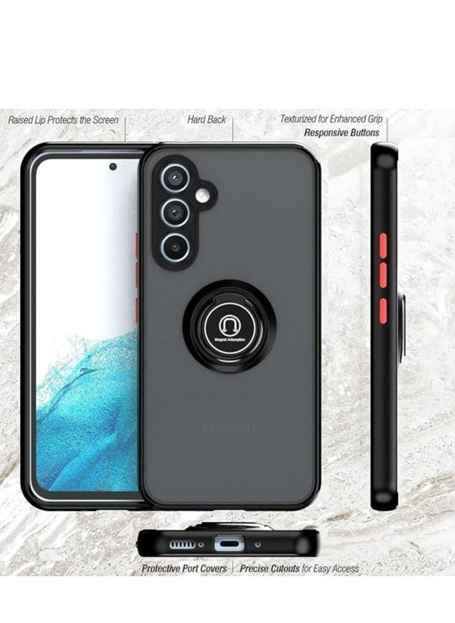 Generic Samsung Galaxy A55 5G Rotational Metal Ring Kickstand Cover Anti Fingerprint Scratch Resistance Matte Finish Case Soft TPU Bumper Magnetic Car Mount Cover for Samsung Galaxy A55 5G (Black)  - Image 4