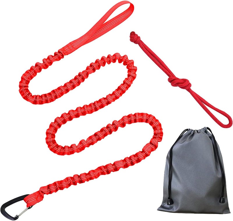klarako Bike Tow Rope Bungee Towing Strap Road MTB Bicycle Pulling Strap Cycling Shock Absorbing with Carabiner Easier Hill Climbs for Kids Women Men Riding - Red - Image 1