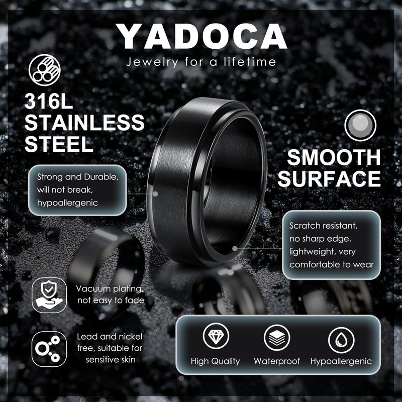 Yadoca خواتم من الفولاذ المقاوم للصدأ لرجال - خاتم زفاف أسود، خاتم فدجت للتخفيف من القلق، خاتم بسيط للخطوبة والوعد، خواتم زفاف للرجال والنساء مقاس 10 - Image 2