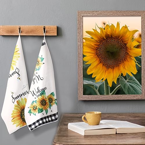 Bencailor 4 Pcs Sunflower Kitchen Towels Christmas Thanksgiving Gifts Sunflower Floral Hand Dish Towels Absorbent Yellow Fast Drying Decor Housewarming Gift for Cooking Bathroom Kitchen Decor - Image 5