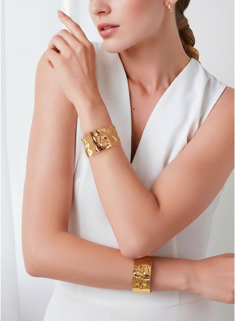 Hammered Gold Bracelet Bangle for Women, Wide Open Cuff Bracelet with Textured Finish, Adjustable Statement Bangle Bracelet for Everyday Wear, Minimalist Jewelry for Work, Party & Gift - Image 4