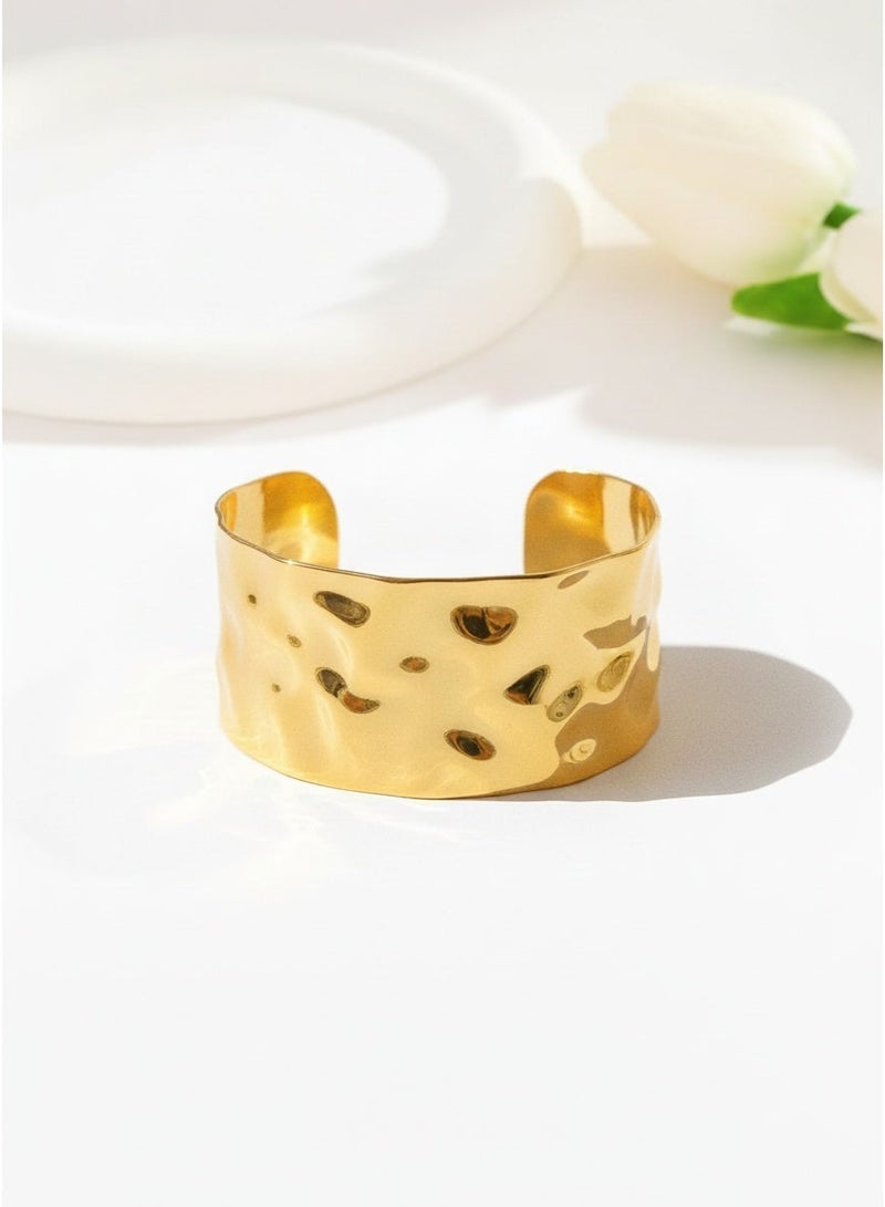 Hammered Gold Bracelet Bangle for Women, Wide Open Cuff Bracelet with Textured Finish, Adjustable Statement Bangle Bracelet for Everyday Wear, Minimalist Jewelry for Work, Party & Gift - Image 3
