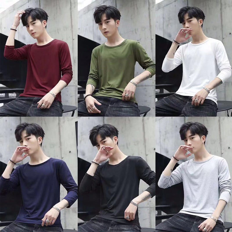Long Sleeve T-Shirt Men'S Korean Version Of Slim Solid Color Bottoming Shirt Men'S Tide Supply A Generation Of Large Favorably - Image 2