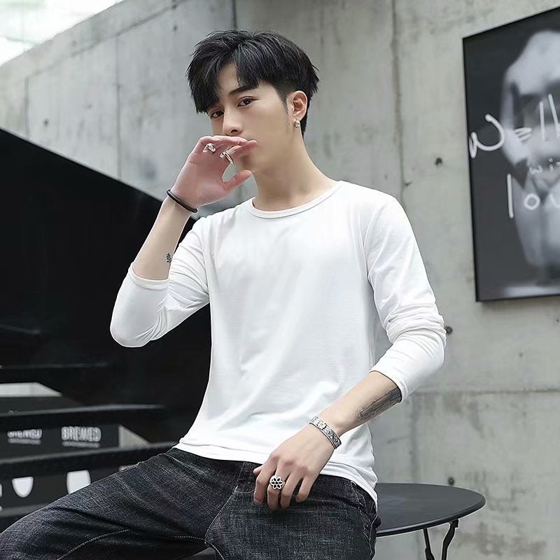 Long Sleeve T-Shirt Men'S Korean Version Of Slim Solid Color Bottoming Shirt Men'S Tide Supply A Generation Of Large Favorably - Image 1