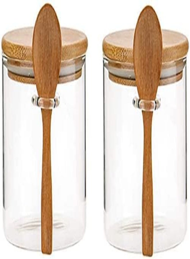 AKDC Glass Jar Containers With Bamboo Airtight Lid -2 Pieces (600Ml) - Image 2