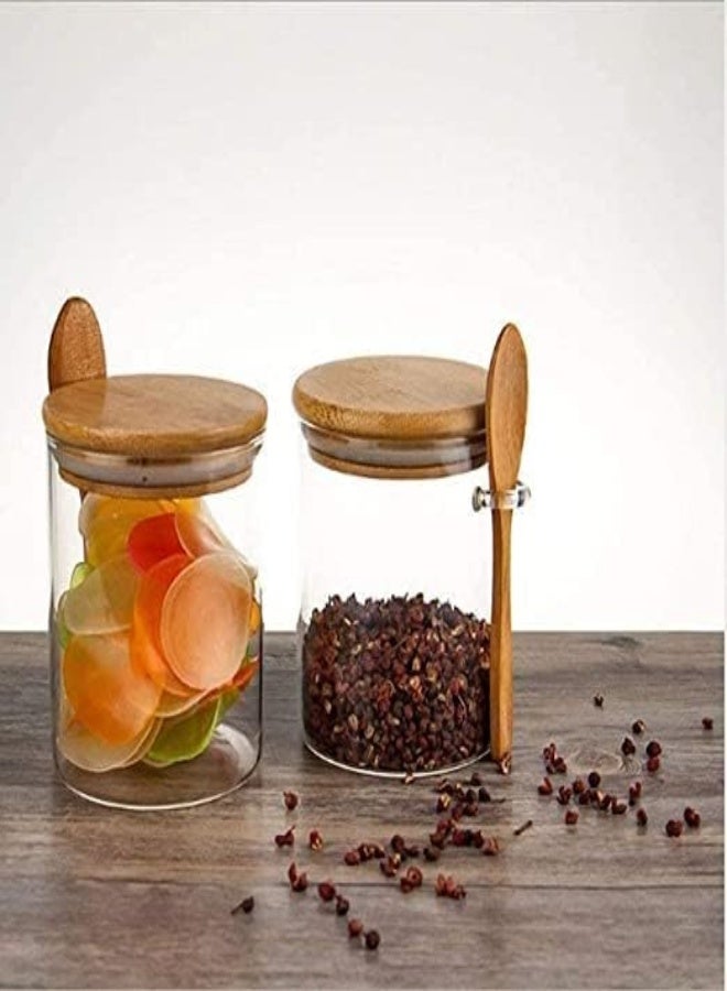 AKDC Glass Jar Containers With Bamboo Airtight Lid -2 Pieces (600Ml) - Image 1