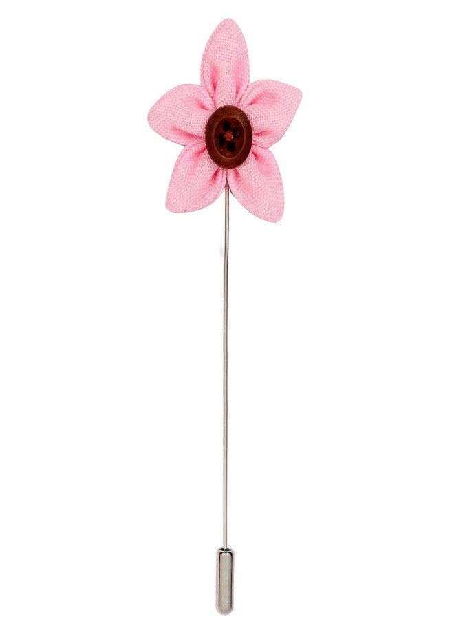 Peluche Brown Button Flower Light Pink Brooch for Men - Image 1