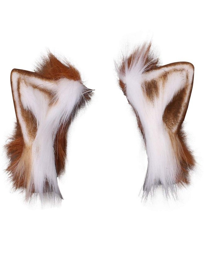 VIGVAN KYC Animal Ears Kawaii Plush Cat Ears Hair Clip Headdress Halloween Cosplay (Brown White Hair Clip) - Image 2