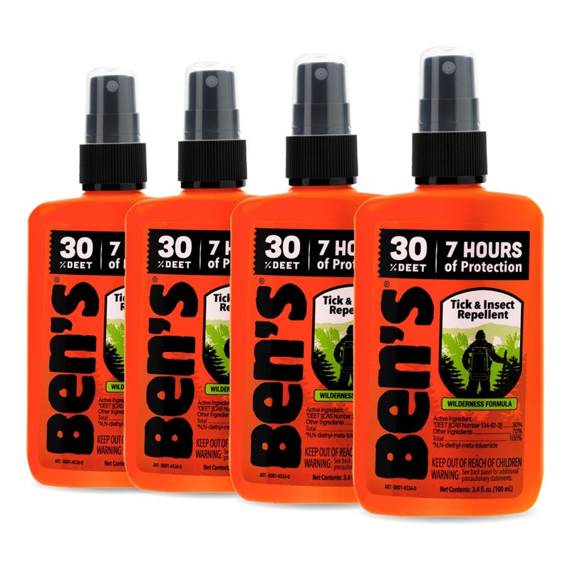 Ben's Tick & Insect Repellent - Travel Size Bug Spray with 30% DEET for Mosquitoes, Ticks & More - Up to 7 Hours of Protection - Fragrance-Free - 3.4 Fl Oz (4 Pack) - Image 1