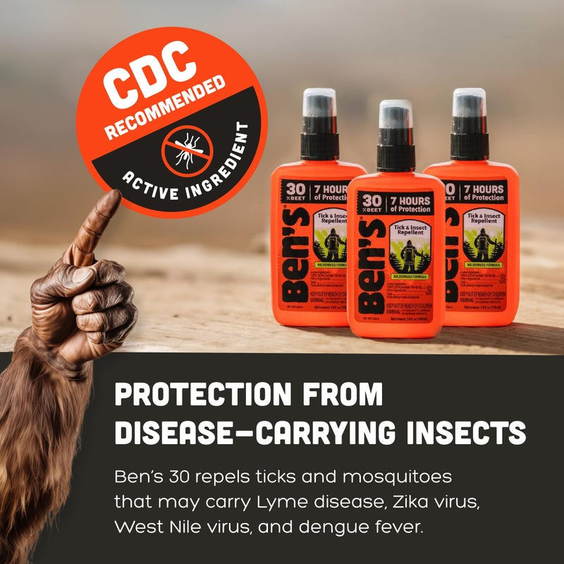 Ben's Tick & Insect Repellent - Travel Size Bug Spray with 30% DEET for Mosquitoes, Ticks & More - Up to 7 Hours of Protection - Fragrance-Free - 3.4 Fl Oz (4 Pack) - Image 5