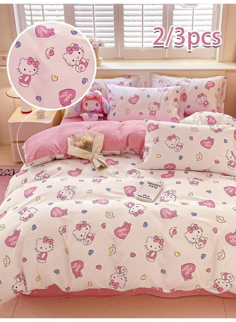 Hello Kitty Heart Duvet Cover – Cute Kawaii Cartoon Bedding – Pink & White Duvet Cover with Pillowcases (Comforter Not Included) - (150*200cm) - Image 1
