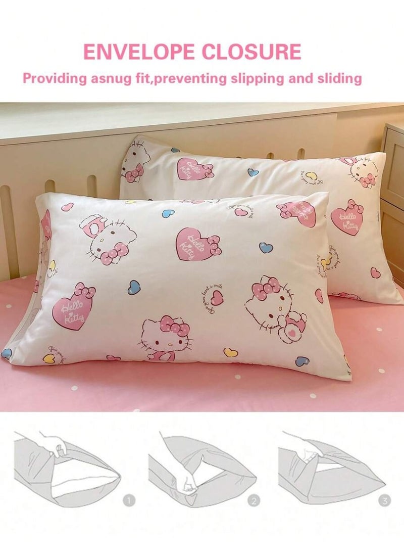 Hello Kitty Heart Duvet Cover – Cute Kawaii Cartoon Bedding – Pink & White Duvet Cover with Pillowcases (Comforter Not Included) - (150*200cm) - Image 3