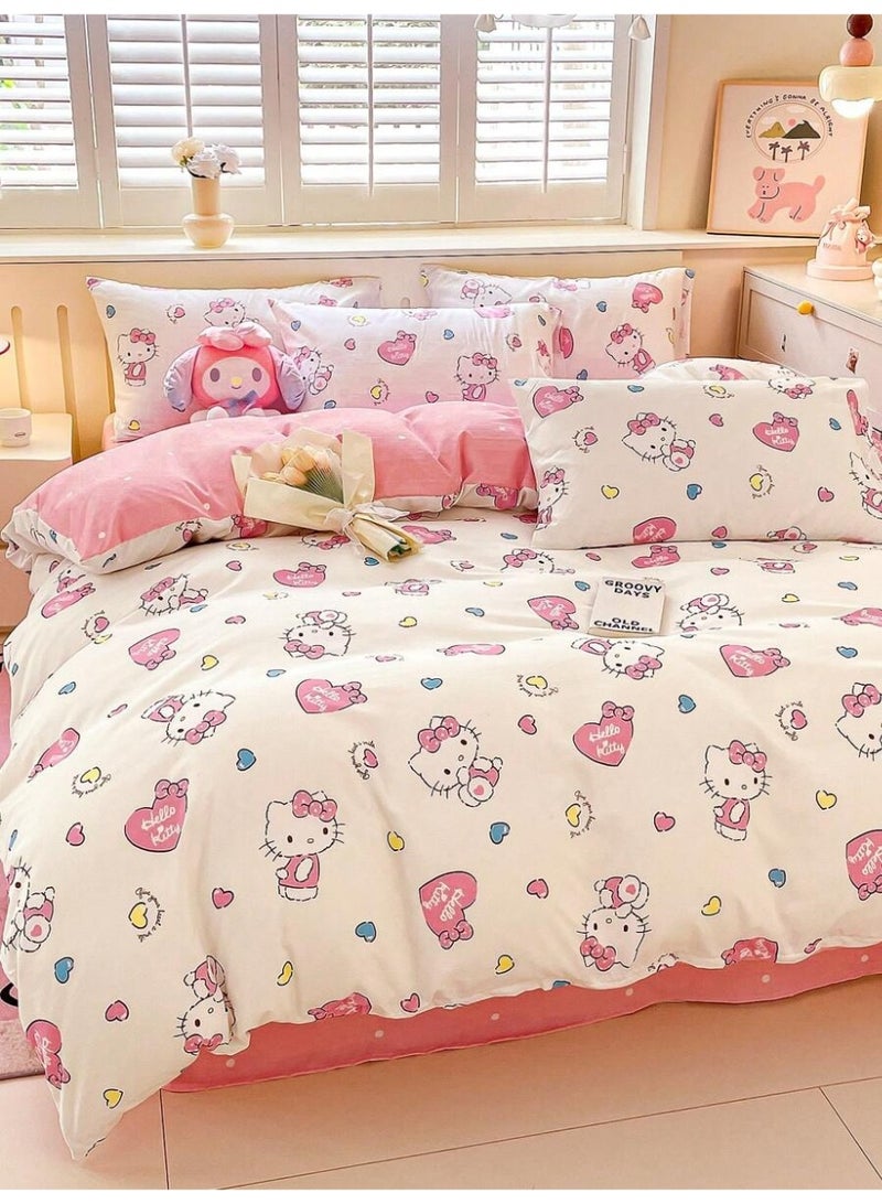 Hello Kitty Heart Duvet Cover – Cute Kawaii Cartoon Bedding – Pink & White Duvet Cover with Pillowcases (Comforter Not Included) - (150*200cm) - Image 2