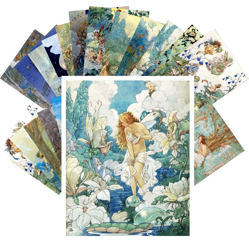 PIXILUV Vintage PostCards 24 pcs Fairy and Flowers Small Forest People - Image 1
