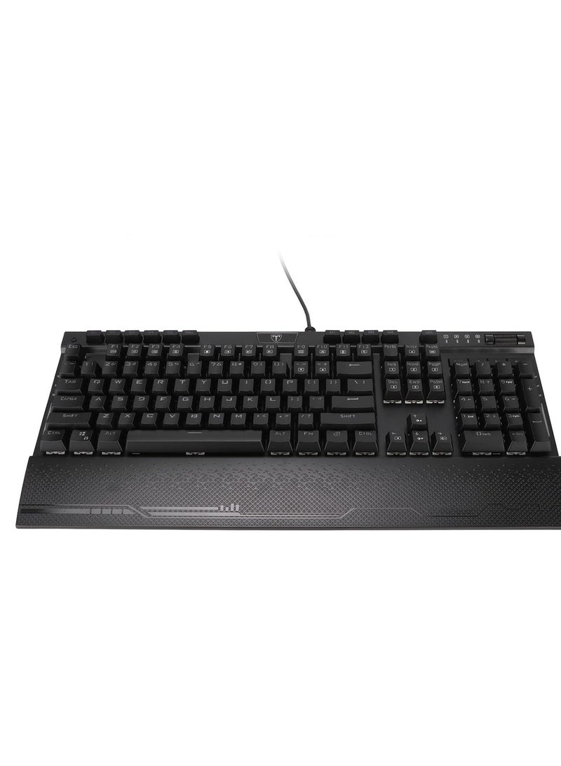 GGOOT Mechanical Keyboard, RGB Backlight Macroprogramming Wired Keyboard, Gaming Keyboard with Wrist Pad Symphony Dynamic Light Strips Support On Board Cache Function for Home and Office Use - Image 1