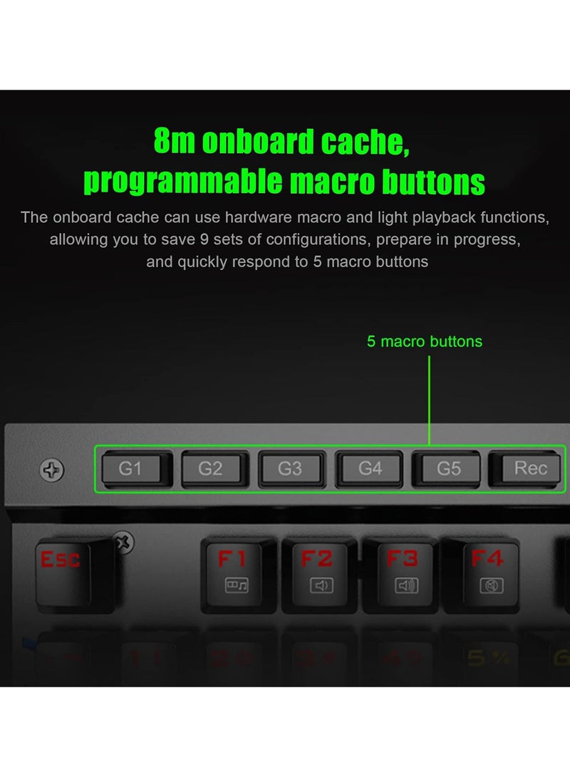 GGOOT Mechanical Keyboard, RGB Backlight Macroprogramming Wired Keyboard, Gaming Keyboard with Wrist Pad Symphony Dynamic Light Strips Support On Board Cache Function for Home and Office Use - Image 5