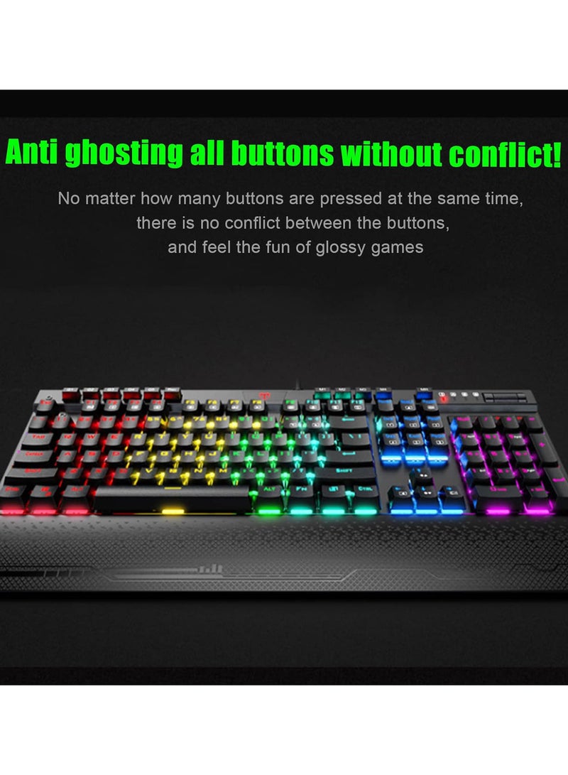 GGOOT Mechanical Keyboard, RGB Backlight Macroprogramming Wired Keyboard, Gaming Keyboard with Wrist Pad Symphony Dynamic Light Strips Support On Board Cache Function for Home and Office Use - Image 3