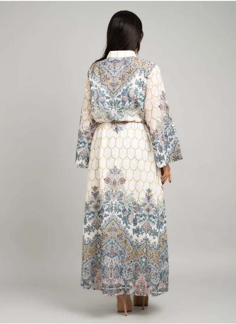 IKKXA Solid Arabesque Elegance Jalabiya CJ1075 White