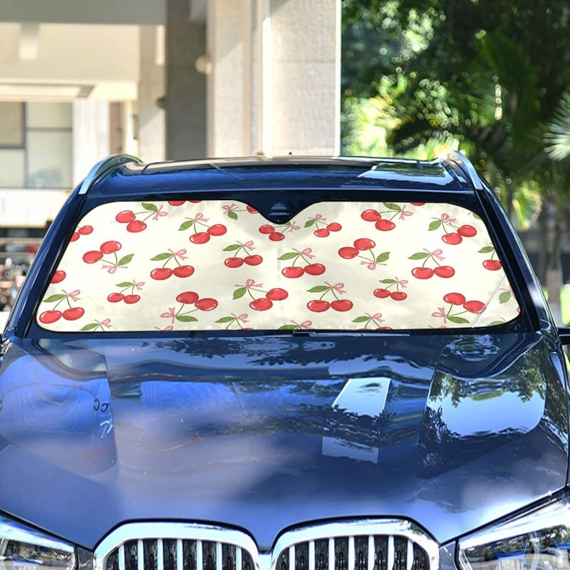Cute Cherry Car Windshield Sun Shade for Women Foldable Front Windshield Sunshade for Car Truck SUV - Auto Sun Visor Protector Blocks UV Rays Keeps Your Vehicle Cool, 53" x 23.5" - Image 4