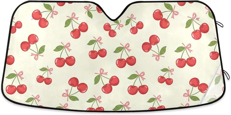 Cute Cherry Car Windshield Sun Shade for Women Foldable Front Windshield Sunshade for Car Truck SUV - Auto Sun Visor Protector Blocks UV Rays Keeps Your Vehicle Cool, 53" x 23.5" - Image 1