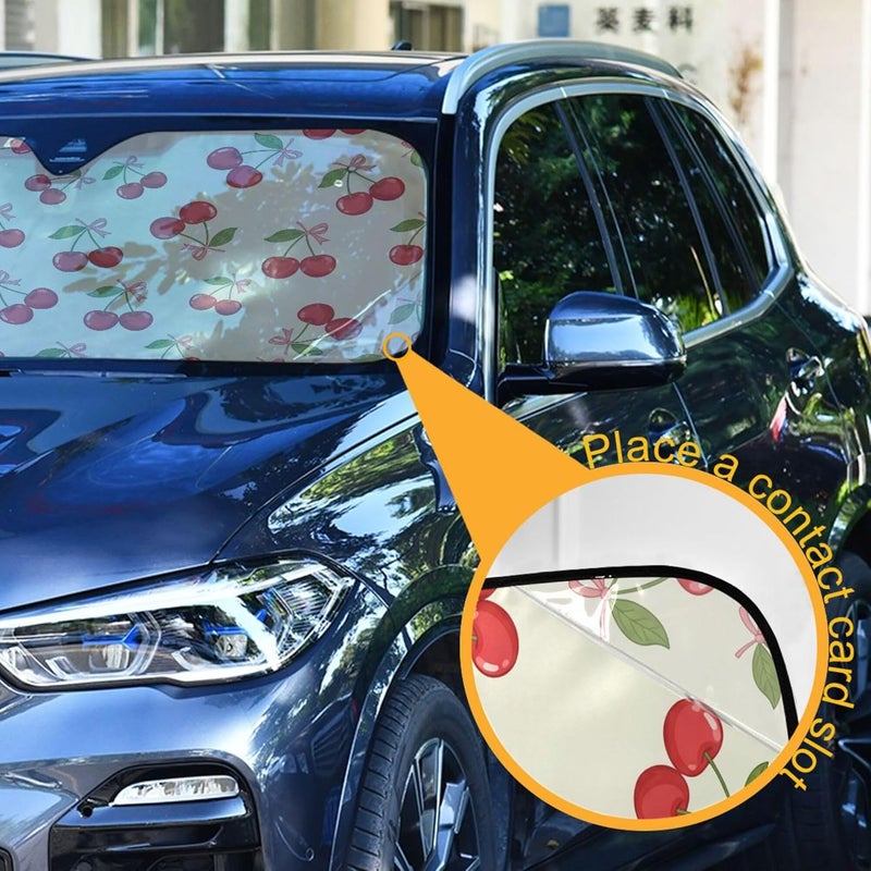 Cute Cherry Car Windshield Sun Shade for Women Foldable Front Windshield Sunshade for Car Truck SUV - Auto Sun Visor Protector Blocks UV Rays Keeps Your Vehicle Cool, 53" x 23.5" - Image 3