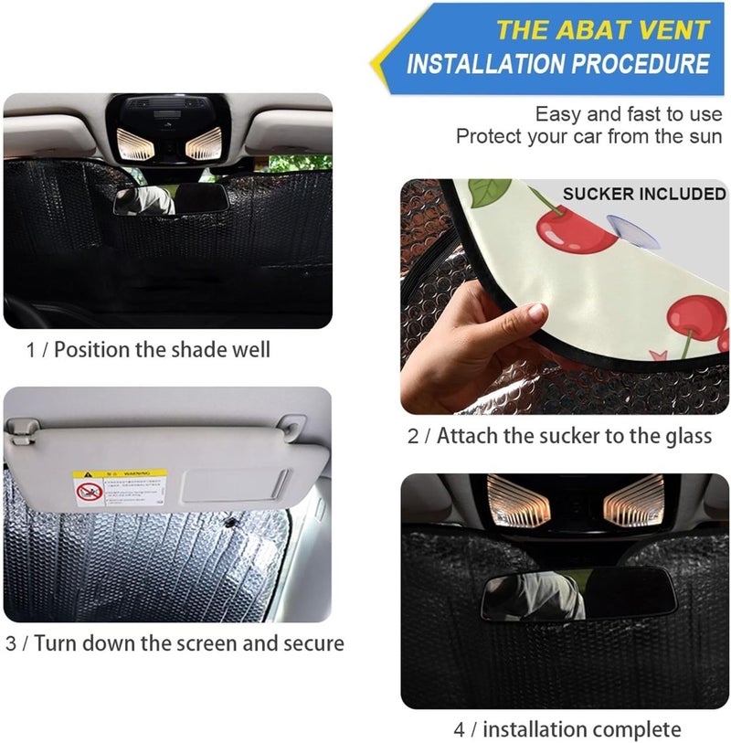 Cute Cherry Car Windshield Sun Shade for Women Foldable Front Windshield Sunshade for Car Truck SUV - Auto Sun Visor Protector Blocks UV Rays Keeps Your Vehicle Cool, 53" x 23.5" - Image 2