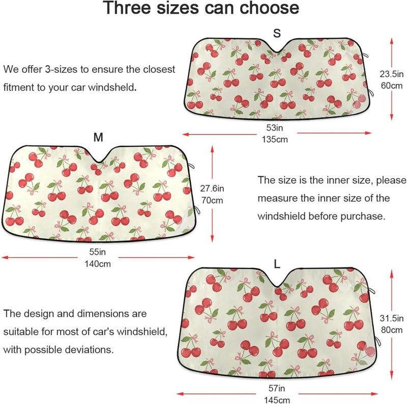 Cute Cherry Car Windshield Sun Shade for Women Foldable Front Windshield Sunshade for Car Truck SUV - Auto Sun Visor Protector Blocks UV Rays Keeps Your Vehicle Cool, 53" x 23.5" - Image 5