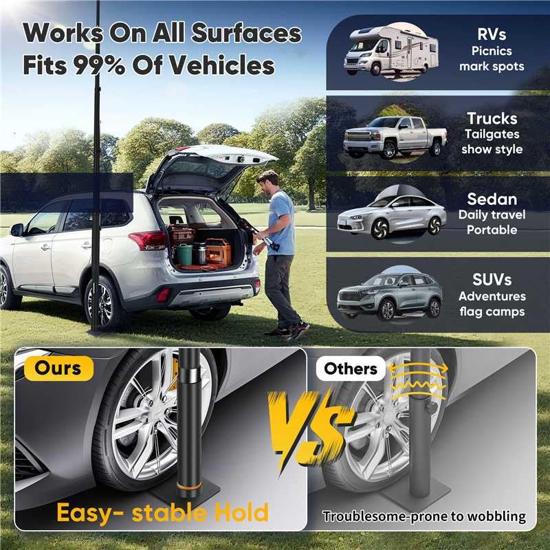AirVows 20FT Tailgate Flag Pole with Tire Mount, Fit RV/Pickup/Sedan/SUV, Portable Flag Pole with 20" Car Scratch-Proof Protective Tube, Thickened Aluminum Flag Pole with US Flag, 60 MPH, Dual Flag Mount - Image 5