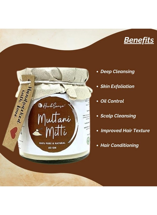 Herbsense Natural Multani Mitti Powder - Ideal For Oil Control, Skin Cleansing & Nourishing, Anti- Acne & Pimple Care Face Mask & Face Pack | Glass Jar Packaging- 80 Gm - Image 3