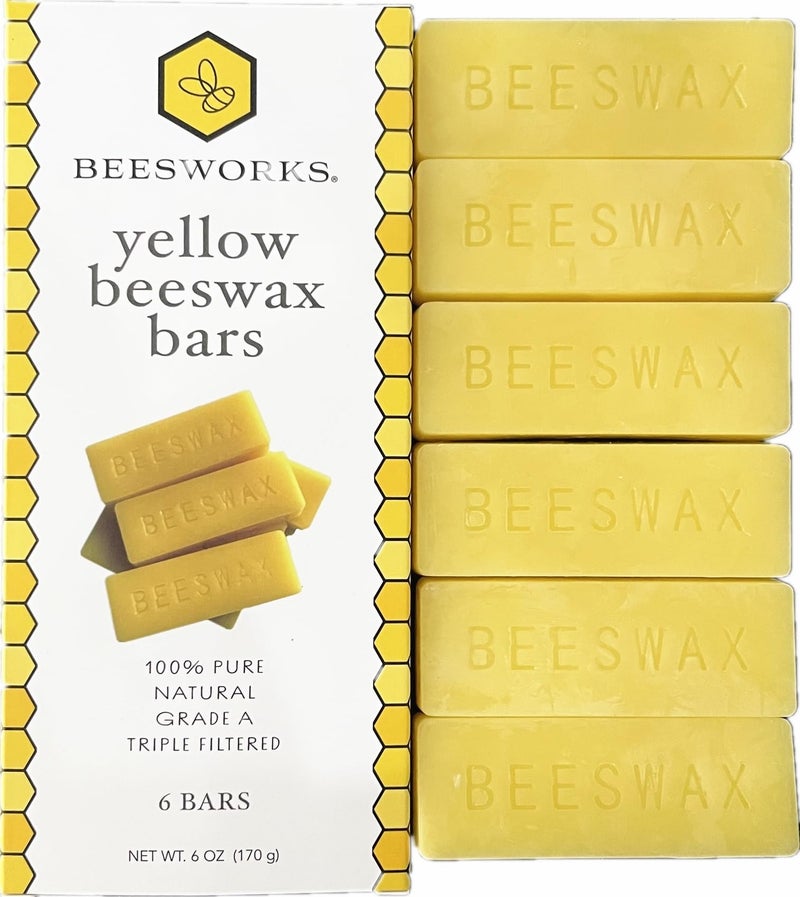 Beesworks Yellow Beeswax Bars (6 oz) | 100% Pure, Cosmetic Grade, Triple-Filtered Beeswax for DIY Skin Care, Lip Balm, Lotion and Candle Making (1 oz Bars - Pack of 6) - Image 1