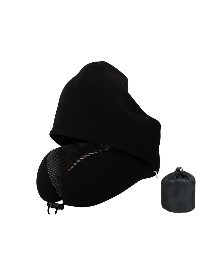 Travel Pillow Neck Pillow with Hood for Airplane Sleeping, Memory Foam Pillow with Chin Support, Detachable Hoodie, Washable Cover, Adjustable Velcro Fit for Flights, Car & Office - Image 1