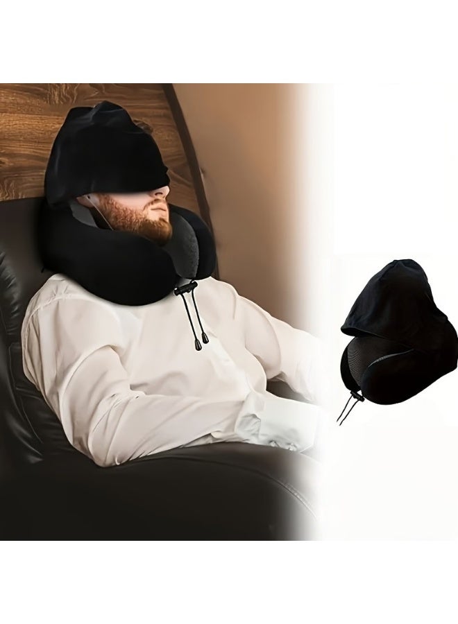 Travel Pillow Neck Pillow with Hood for Airplane Sleeping, Memory Foam Pillow with Chin Support, Detachable Hoodie, Washable Cover, Adjustable Velcro Fit for Flights, Car & Office - Image 3