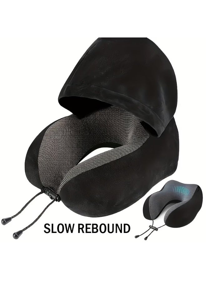 Travel Pillow Neck Pillow with Hood for Airplane Sleeping, Memory Foam Pillow with Chin Support, Detachable Hoodie, Washable Cover, Adjustable Velcro Fit for Flights, Car & Office - Image 5