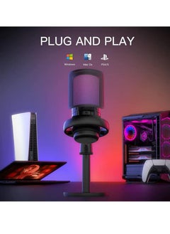 XiuWoo USB Microphone for PC Computer Gaming Mic for PS4/ PS5/ Mac Condenser Mic with Quick Mute RGB Light Pop Filter Shock Mount Gain knob & Monitoring Jack for Recording Streaming Podcasting YouTube  - Image 4