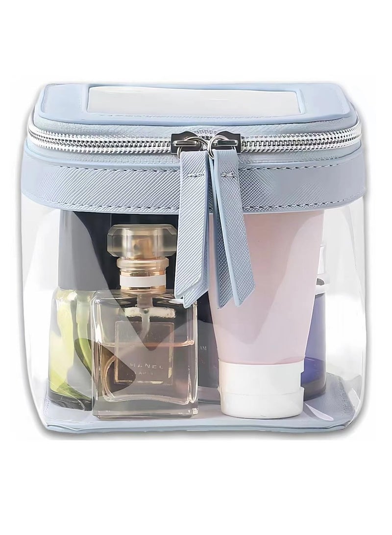 SYOSI Clear Makeup Bag, Transparent Makeup Organizer Storage Case, Cute Travel Cosmetic Zipper Pouch for Women, Clear Travel Toiletry Bags for Girls in Portable Size (Ocean Blue)  - Image 1