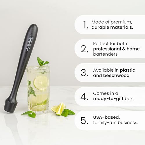 A Bar Above Wooden Muddler for Cocktails, 12-Inch Long Cocktail Muddler, Perfect to Crush Fruit, Pressing Mint and Sugar Cubes, Mint Muddler to Make Mojitos, Essential Bar Tools for Cocktail Set - Image 2