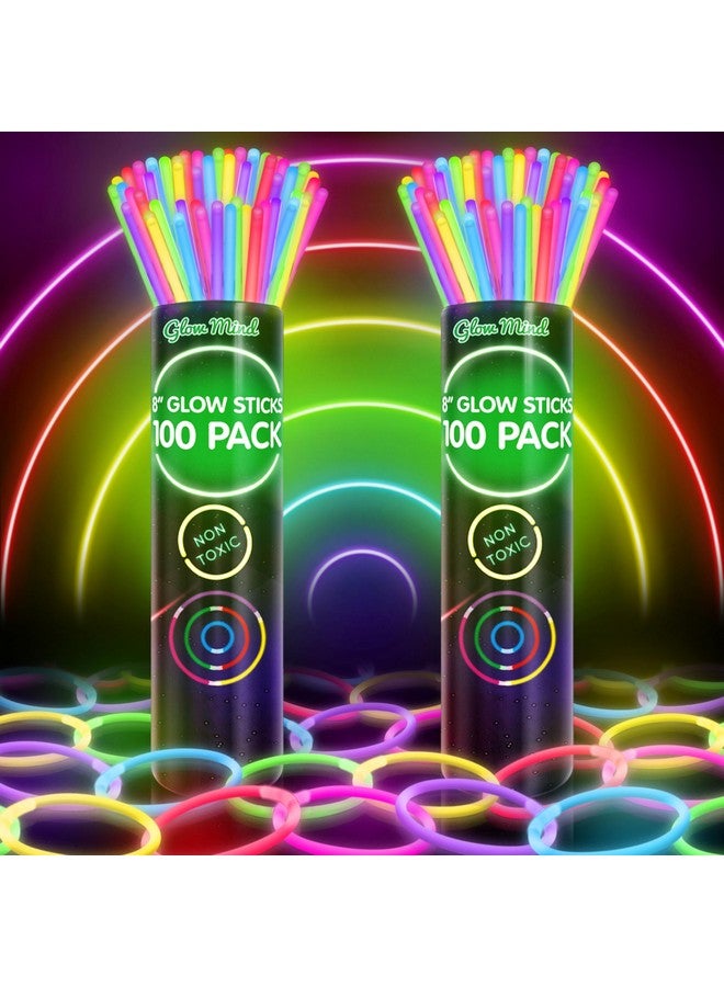 Glow Mind 200 Ultra Bright Glow Sticks Bulk Halloween Glow In The Dark Party Supplies Pack 8" Glowsticks Party Favors With Bracelets And Necklaces  - Image 1